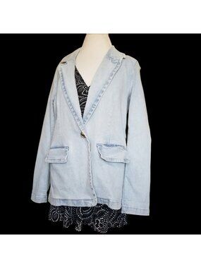 Bagatelle Collection Denim Blazer Jacket Sz L Light Wash Blue Classic Stretch
